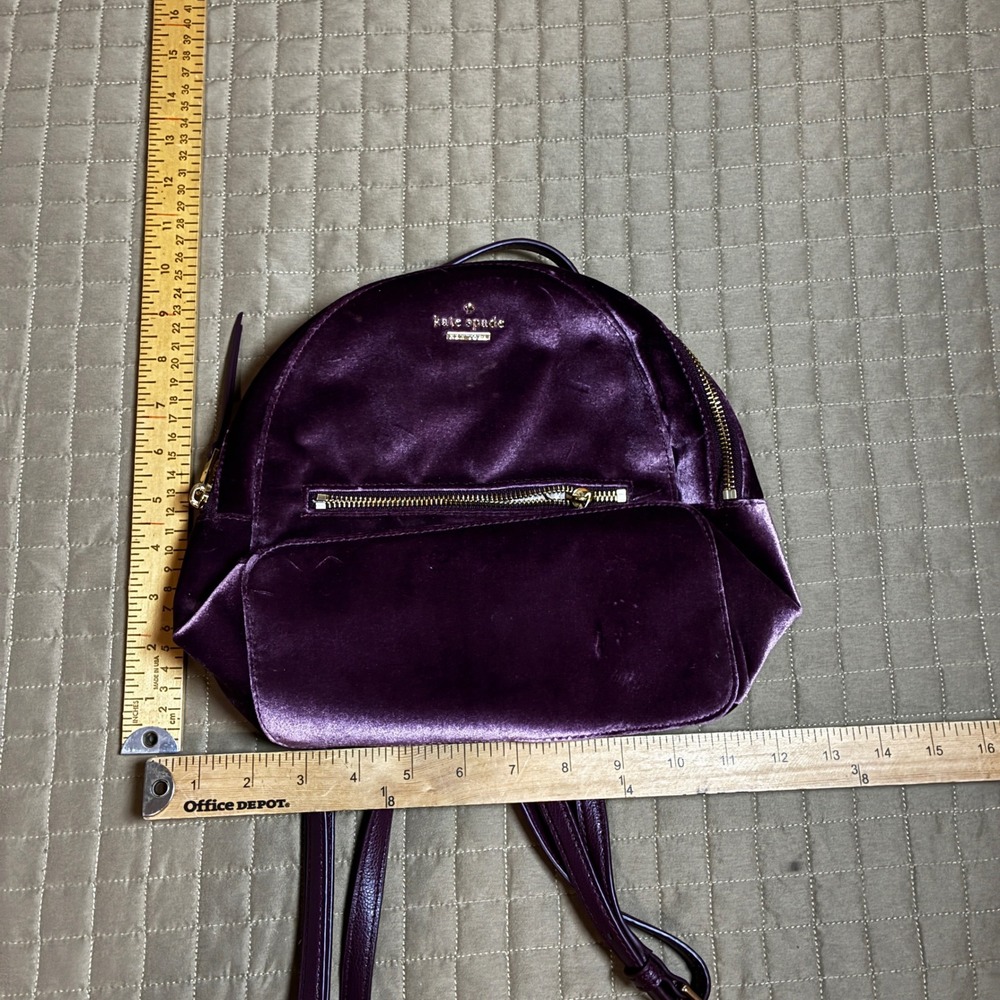 Kate Spade Purple Velvet Small Backpack Dome Bag Gold Hardware Adjustable Straps - Picture 2 of 10
